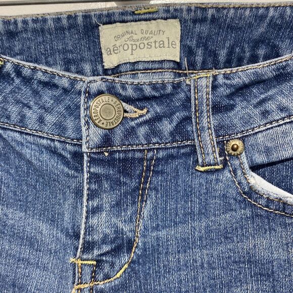 Aeropostale Women's Blue Whiskering Medium Wash Skinny Ankle Jeans Size 0 Long - Picture 4 of 11